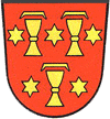 The city crest is a shield with three wine glasses.