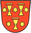 Das Stadtwappen ist ein Schild mit drei Weingläsern.